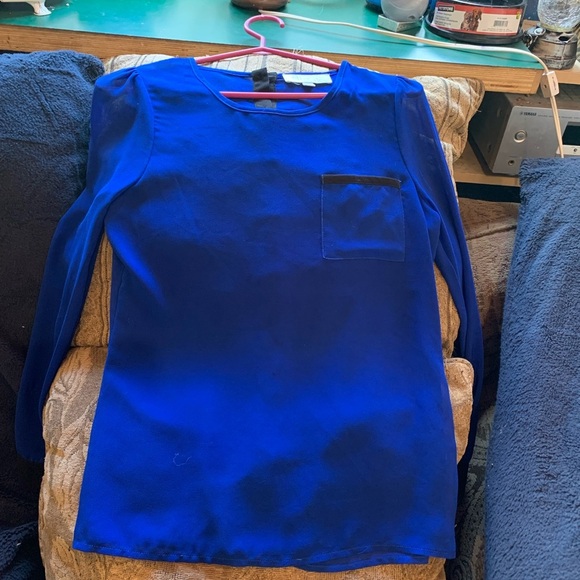 Vintage Olive & Oak Button up Royal Blue long sleeve Top Preppy Sexy Career S-XS - Picture 1 of 5